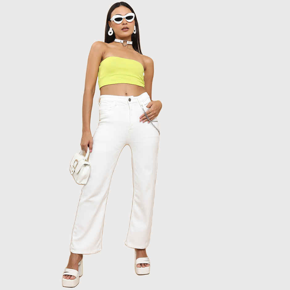 Tokyo Talkies Women's Flared Clean Look Stretchable Jeans | White - L