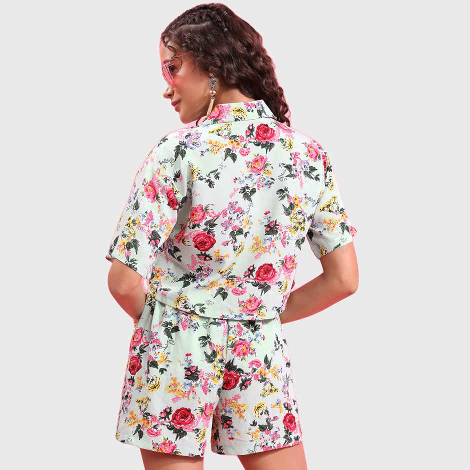 Tokyo Talkies Women's Floral Printed Shirt with Shorts | Green - L