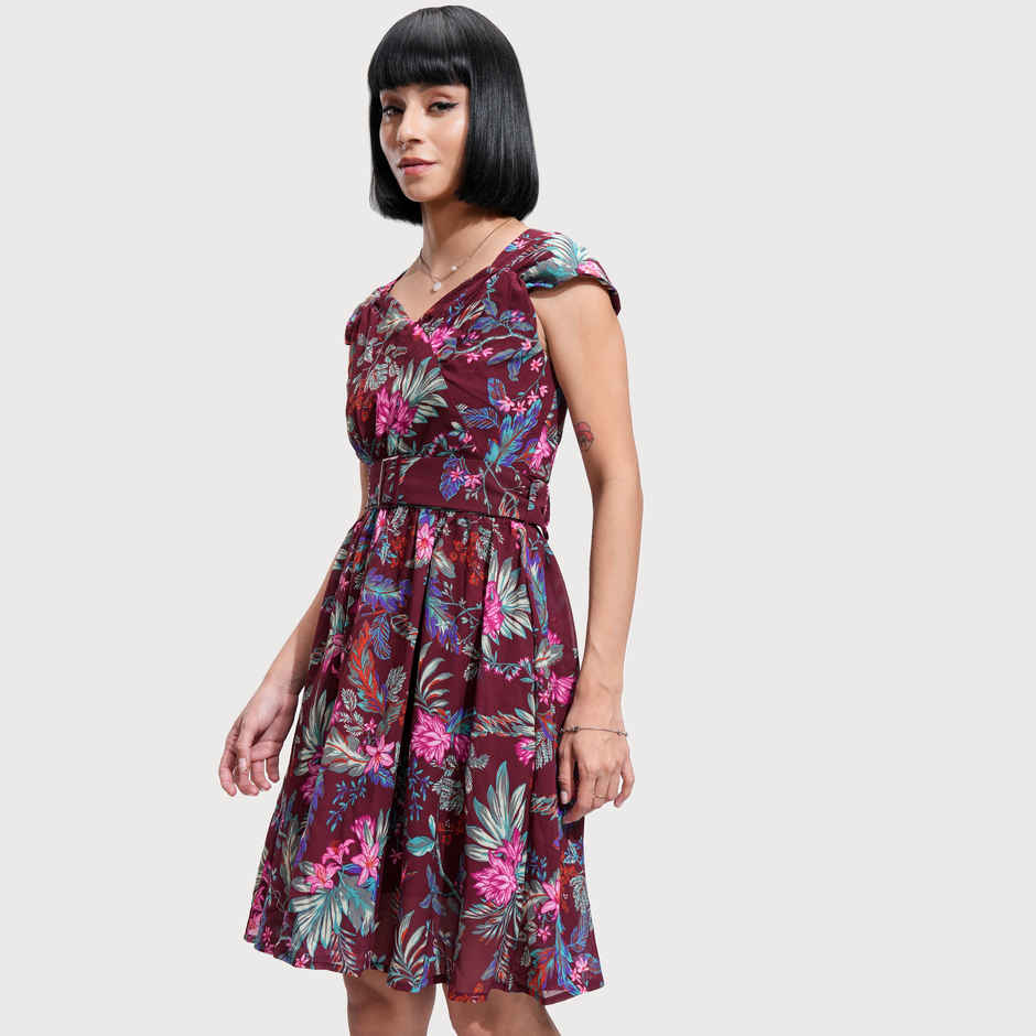 Tokyo Talkies Women's Floral Printed Dress | Red - L