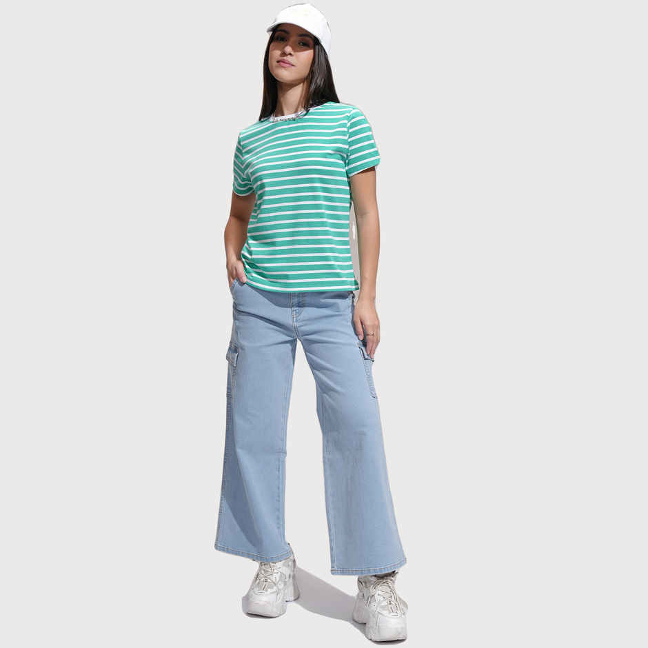 Tokyo Talkies Women's Wide Leg Cargo Jeans | Light Blue - L