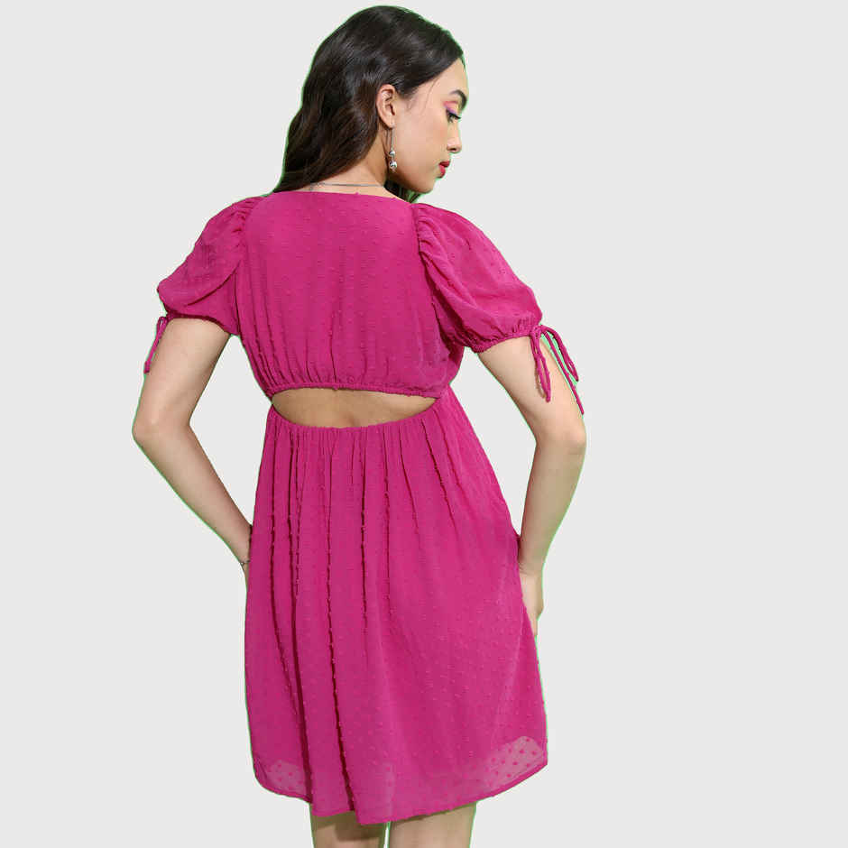Tokyo Talkies Women's Fuchsia Square Neck Fit & Flare Dress | Pink - L