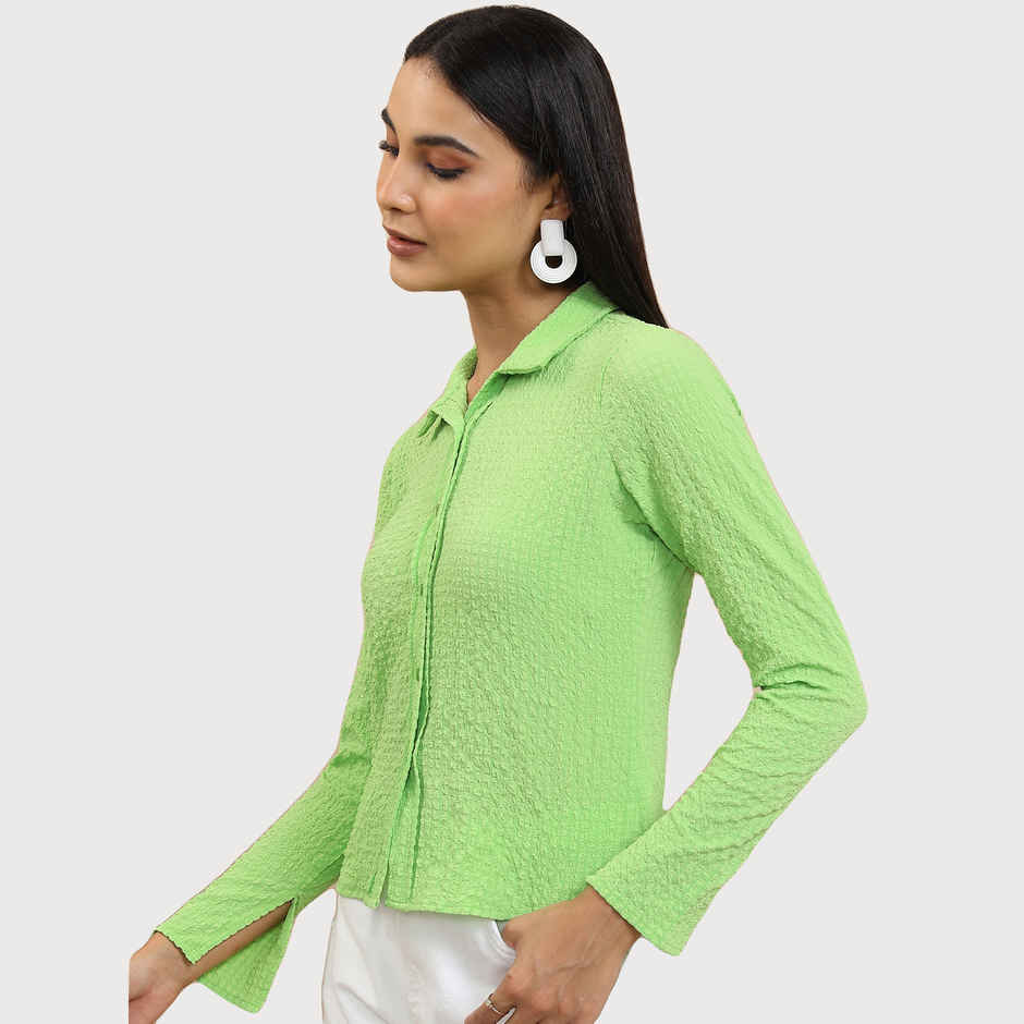 Tokyo Talkies Women's Self Designed Casual Shirt | Green | M