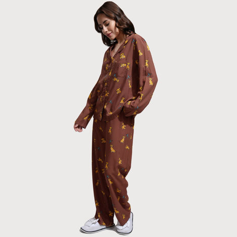 Tokyo Talkies Women's Disney Lion King Printed Sleepwear Co-Ord Set | Brown - M