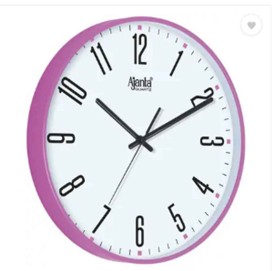 Ajanta Analog 30 cm x 30 cm Wall Clock | White and Pink | With Glass | Standard