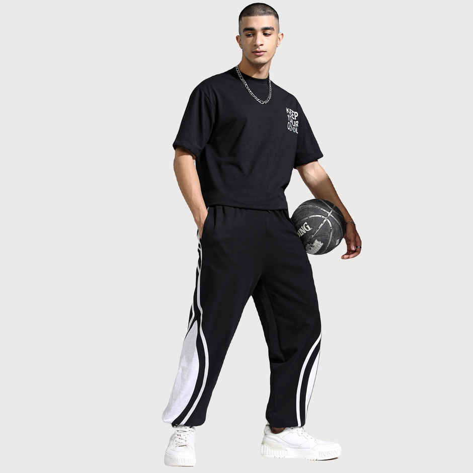 Highlander Men's Relaxed Fit Side Panel Cut Jogger Trouser | Black & Grey Melange - 32