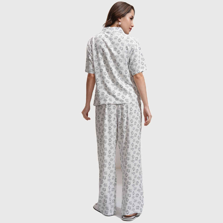 Tokyo Talkies Women's Mickey Mouse Shirt with Palazzos Co-Ords | White - S