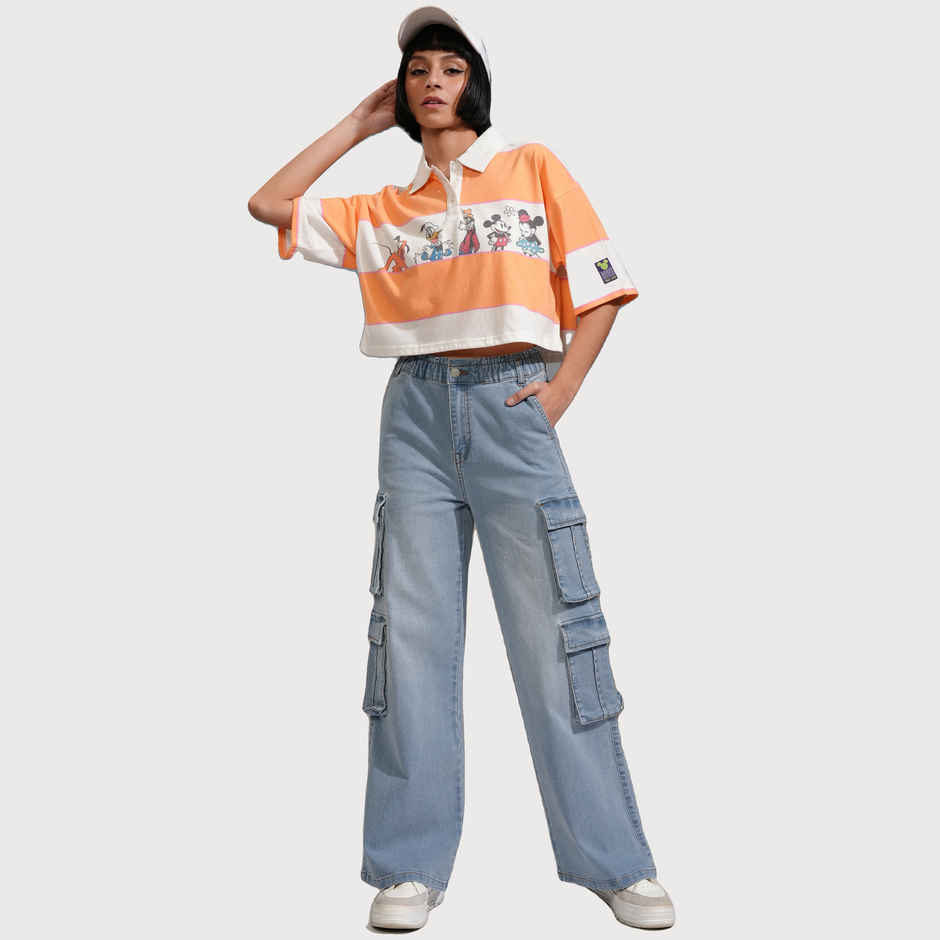 Tokyo Talkies Women's Straight Fit Cargo Jeans | Light Blue - 30