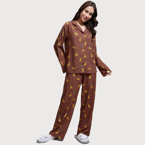 Tokyo Talkies Women's Disney Lion King Printed Sleepwear Co-Ord Set | Brown - M