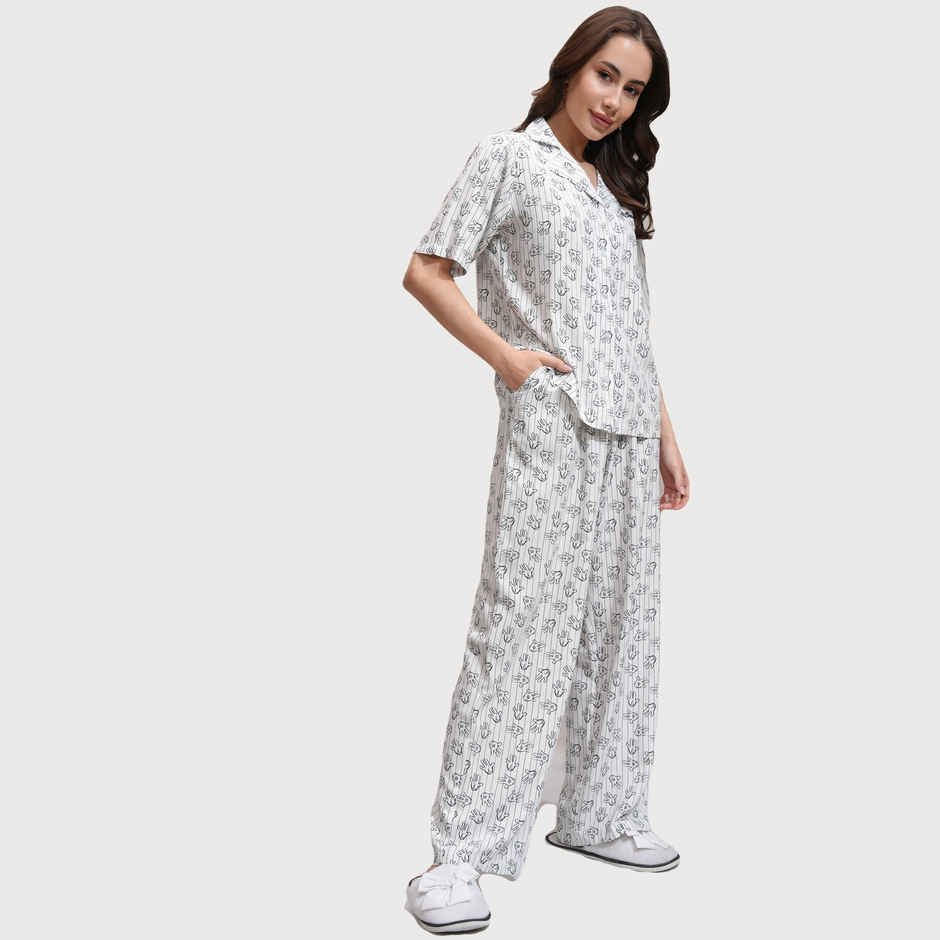 Tokyo Talkies Women's Mickey Mouse Shirt with Palazzos Co-Ords | White - S