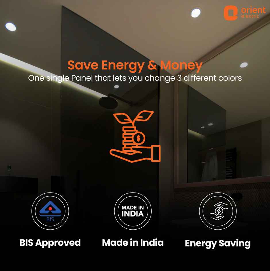 Orient Electric 12W 3-in-1 Recessed LED Panel Ceiling light|1200 Lumens|Cool- Neutral-Warm White Light