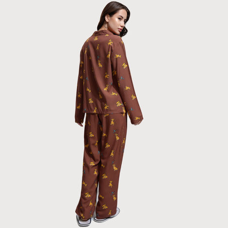 Tokyo Talkies Women's Disney Lion King Printed Sleepwear Co-Ord Set | Brown - M