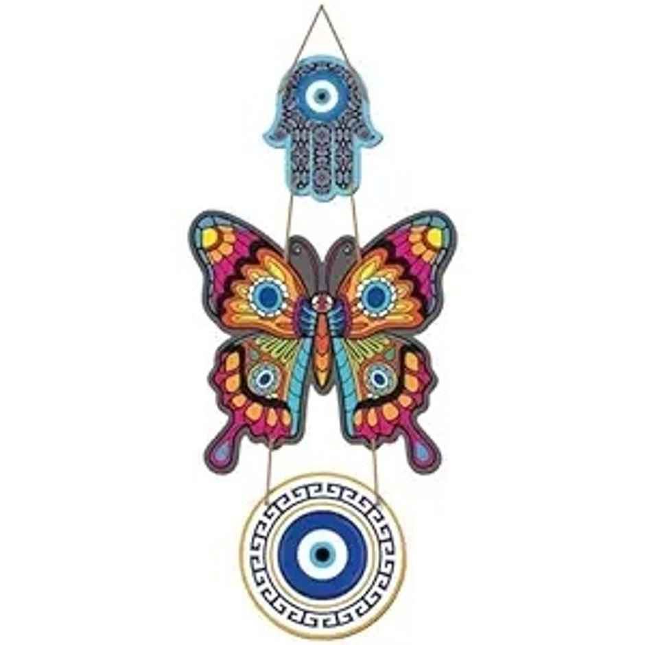 Daluci Wooden Wall Hanging For Home Decor | Hamsa Hand Peace Charm | Butterfly Evil Eye