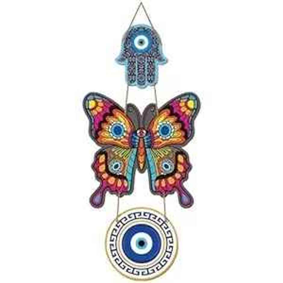Daluci Wooden Wall Hanging For Home Decor | Hamsa Hand Peace Charm | Butterfly Evil Eye