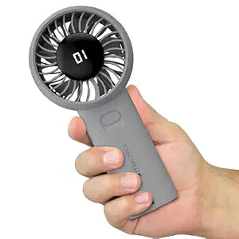 Zebronics Heat Buster 200 Grey Fan | 12H Backup, 3600Mah, 5-Speed, 5.9M/S Airflow, Led Display