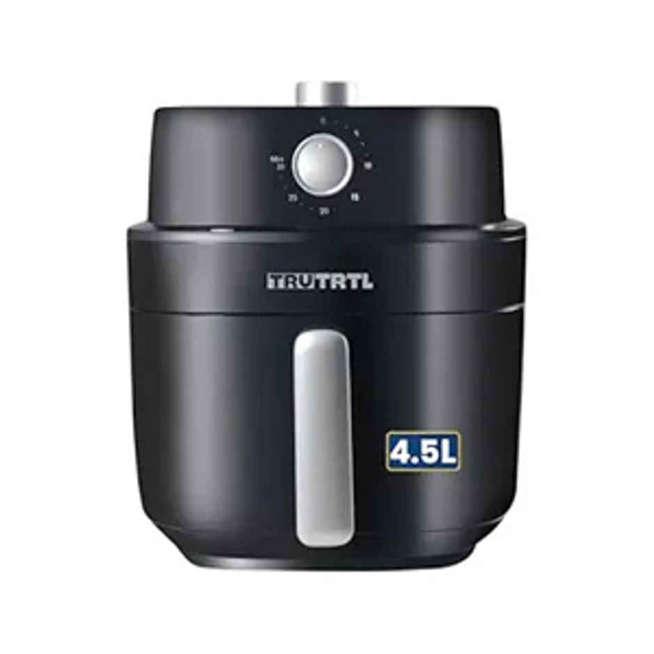 truTRTL Manual Air Fryer for Home | Actual 4.5 Liter | 1400 Watt | 1 Year Warranty | Uses 90% less Oil | Time & Temp Control Knobs | Glossy Black
