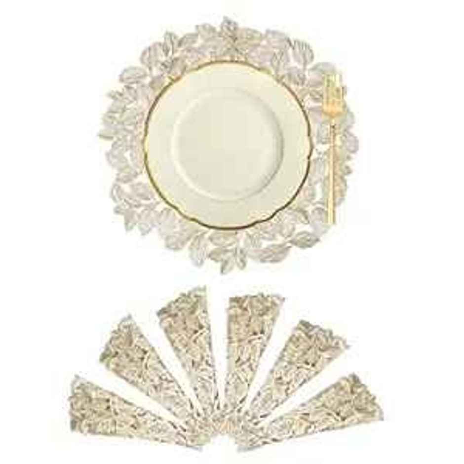 Kuber Industries Table Mats | Round Placemats for Dining Table | Set  of 6 | Golden Leaf Design