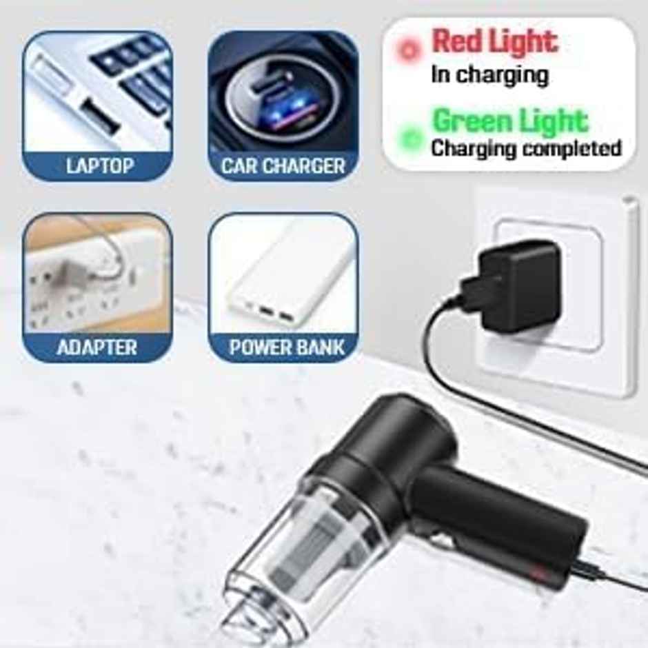 Basics IND 3 IN 1 Portable Car Vacuum Cleaner with Blower |15 Watt, USB Rechargeable Wireless Handheld Car Vacuum Cleaner - Black