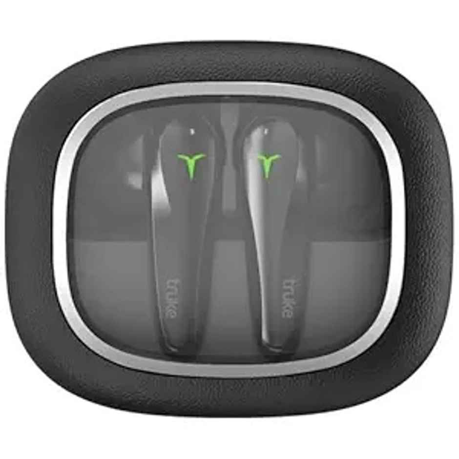truke Crystal Dyno Leather Finish Earbuds w/ Spatial Audio, 70H Battery, Quad Mic ENC | Raven Black