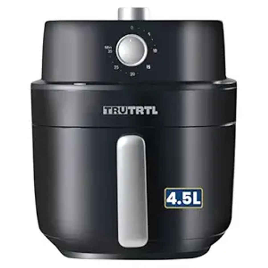 truTRTL Manual Air Fryer for Home | Actual 4.5 Liter | 1400 Watt | 1 Year Warranty | Uses 90% less Oil | Time & Temp Control Knobs | Glossy Black