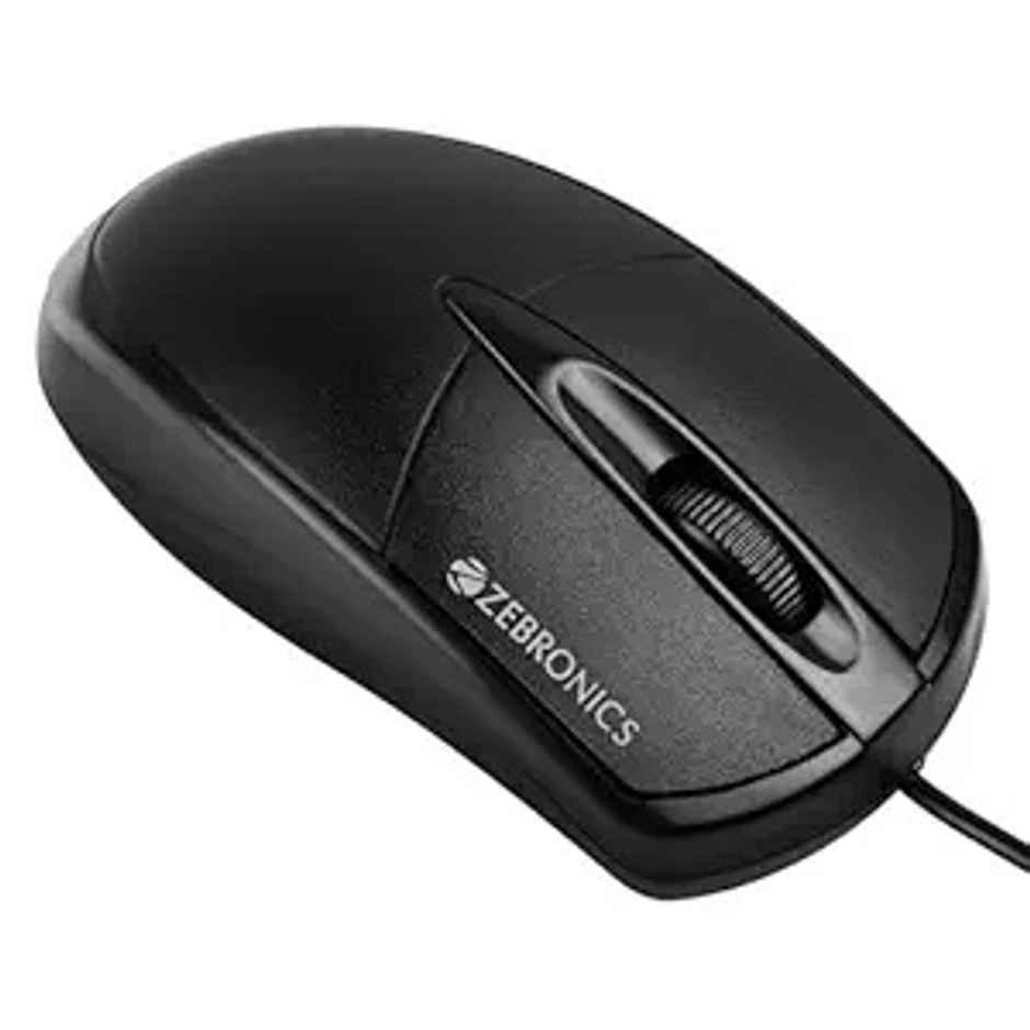Zebronics Byte Wired Optical Mouse With 3 Buttons, High Precision, 1000 Dpi, Works On Most Surfaces - Black