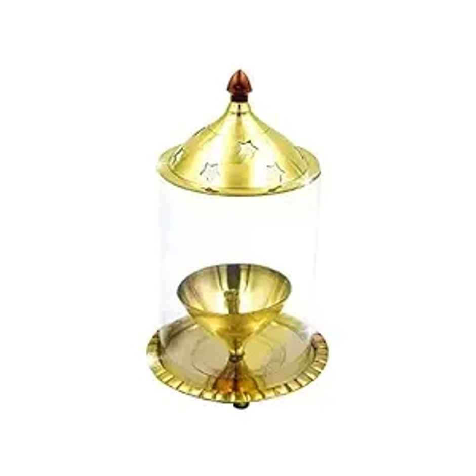 Akhand Jyot Small | Golden | Brass and Borosilicate Glass | Akhand Diya | Mad Over Print