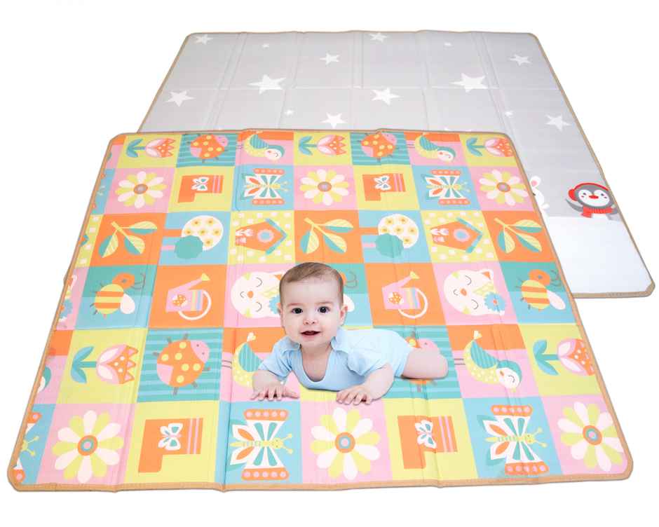 Toyshine Extra Large Baby Floor Mat, Foldable, Reversible, Waterproof, Flower Print
