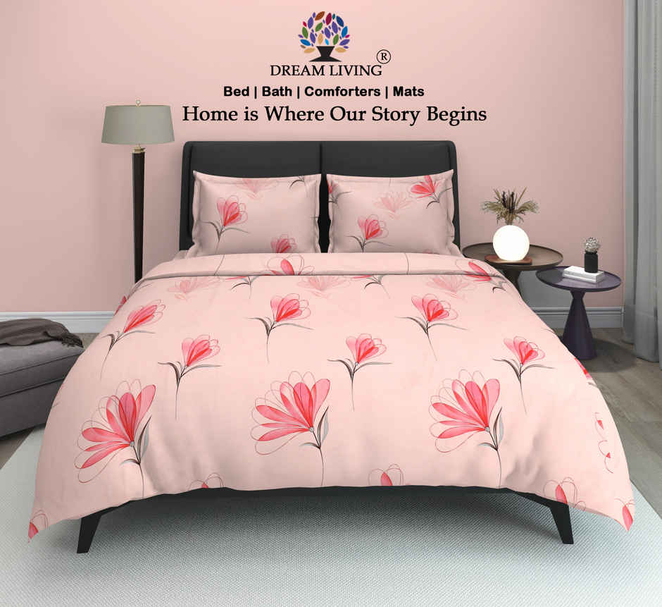 Dream Living 135 GSM Double Bedsheet Set |220 x 250 cm| With 2 Pillow Covers