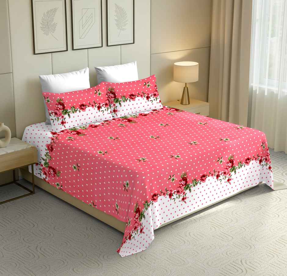 Dream Living 115 GSM Double Bedsheet Set |220 x 250 cm| With 2 Pillow Covers