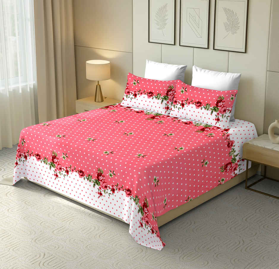 Dream Living 115 GSM Double Bedsheet Set |220 x 250 cm| With 2 Pillow Covers