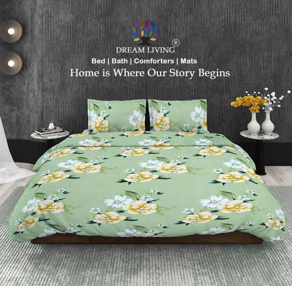Dream Living 115 GSM Double Bedsheet Set |220 x 250 cm| With 2 Pillow Covers