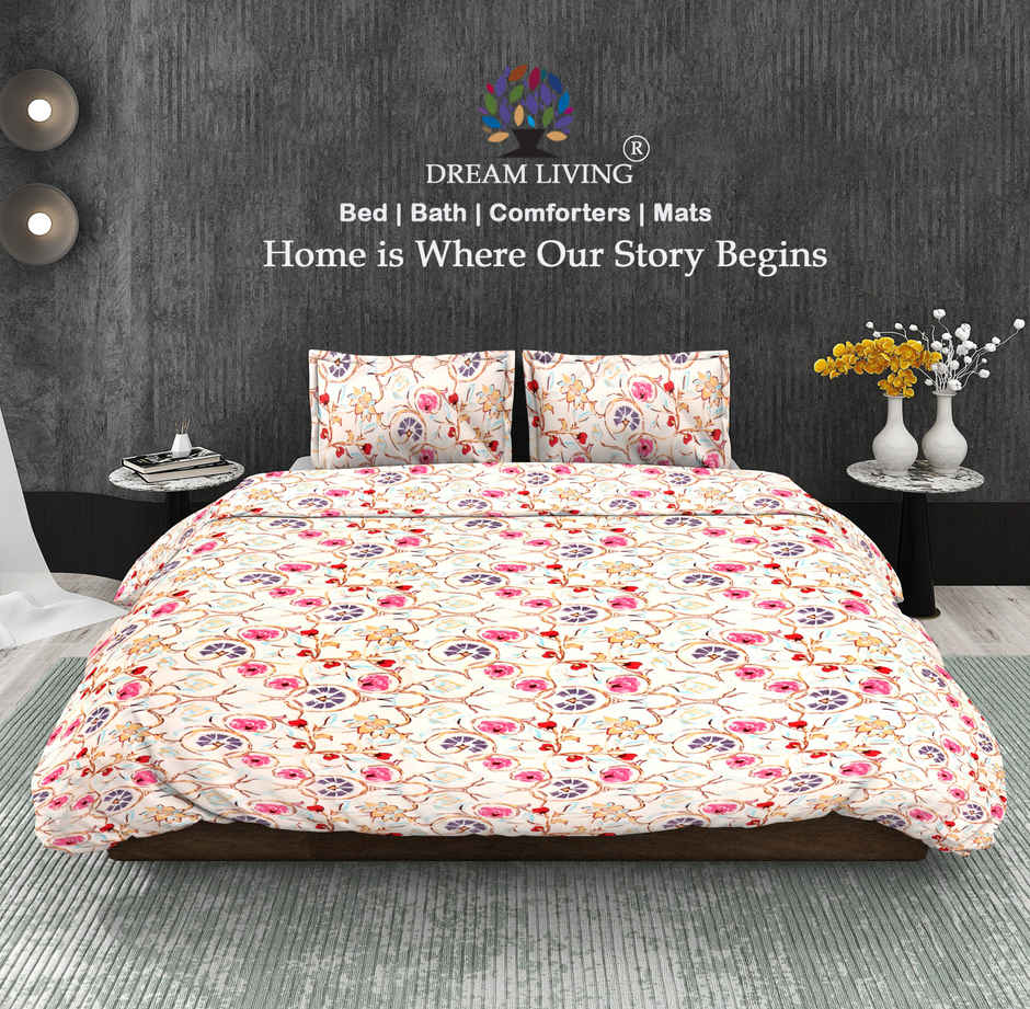 Dream Living 115 GSM Double Bedsheet Set |220 x 250 cm| With 2 Pillow Covers