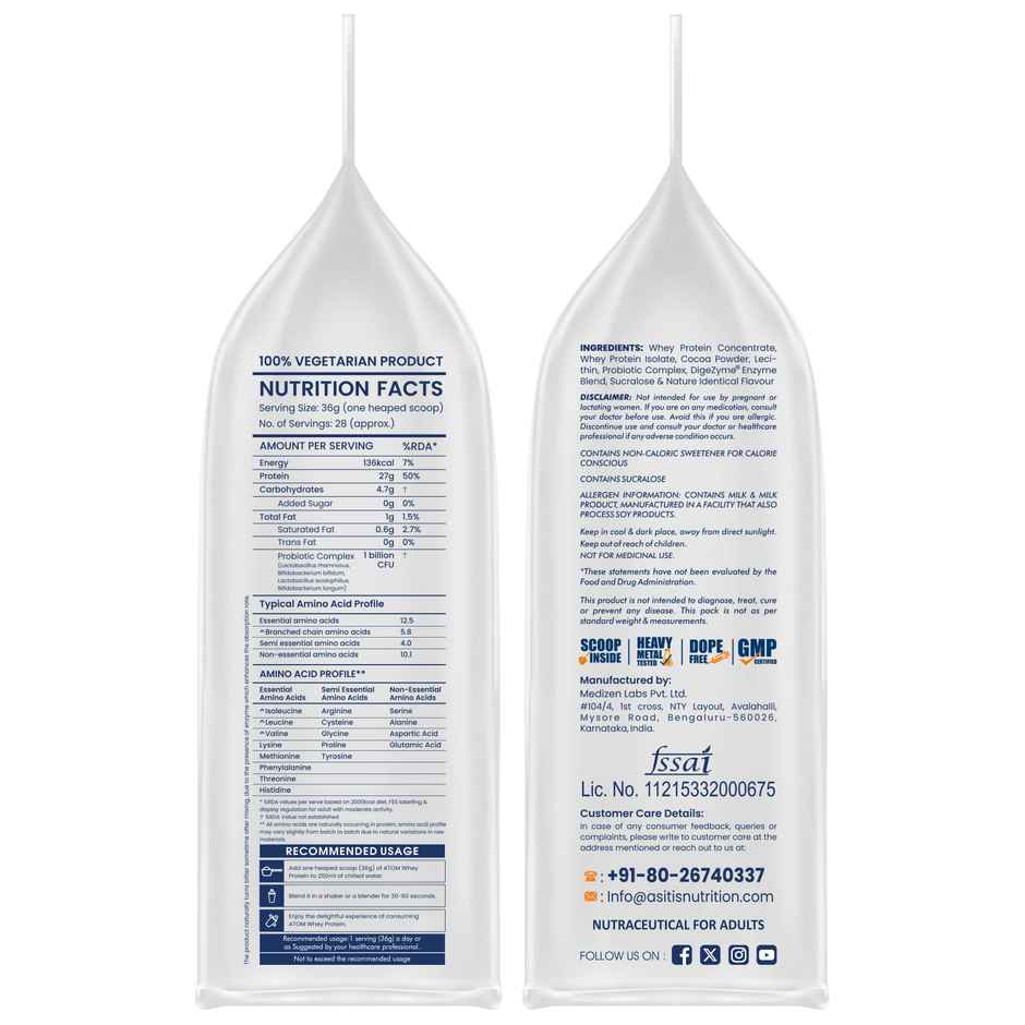 AS-IT-IS ATOM Whey Protein 27G Protein Double Rich Chocolate