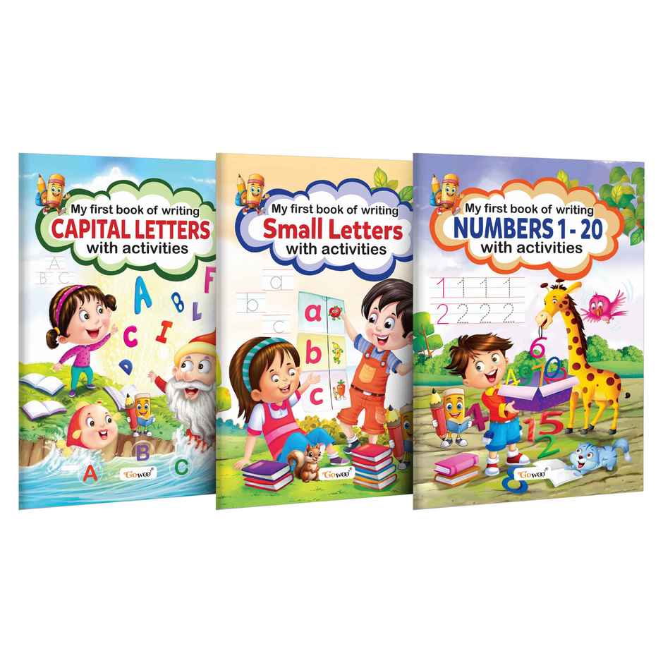 My First Book of Writing Capital Letters | Small Letters & Numbers 1-20 With Activities -Pack of 3