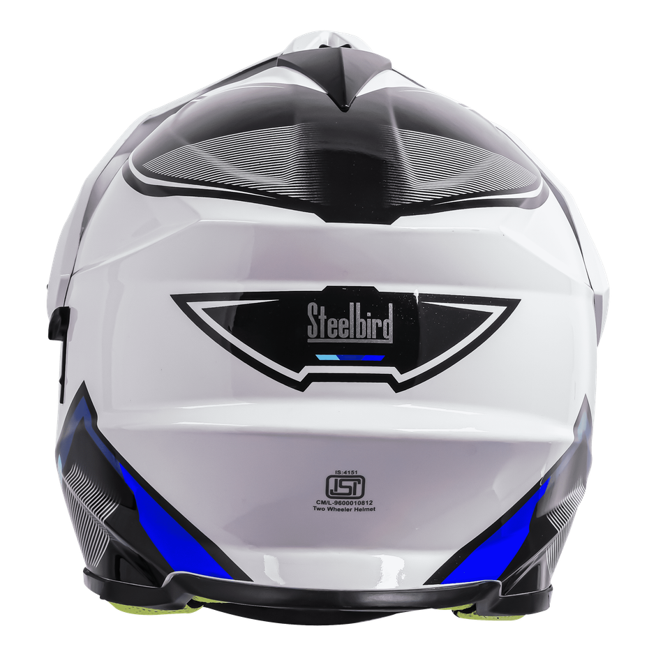 Steelbird SBH-13 Iss Racer Glossy White With Blue 600 mm - L