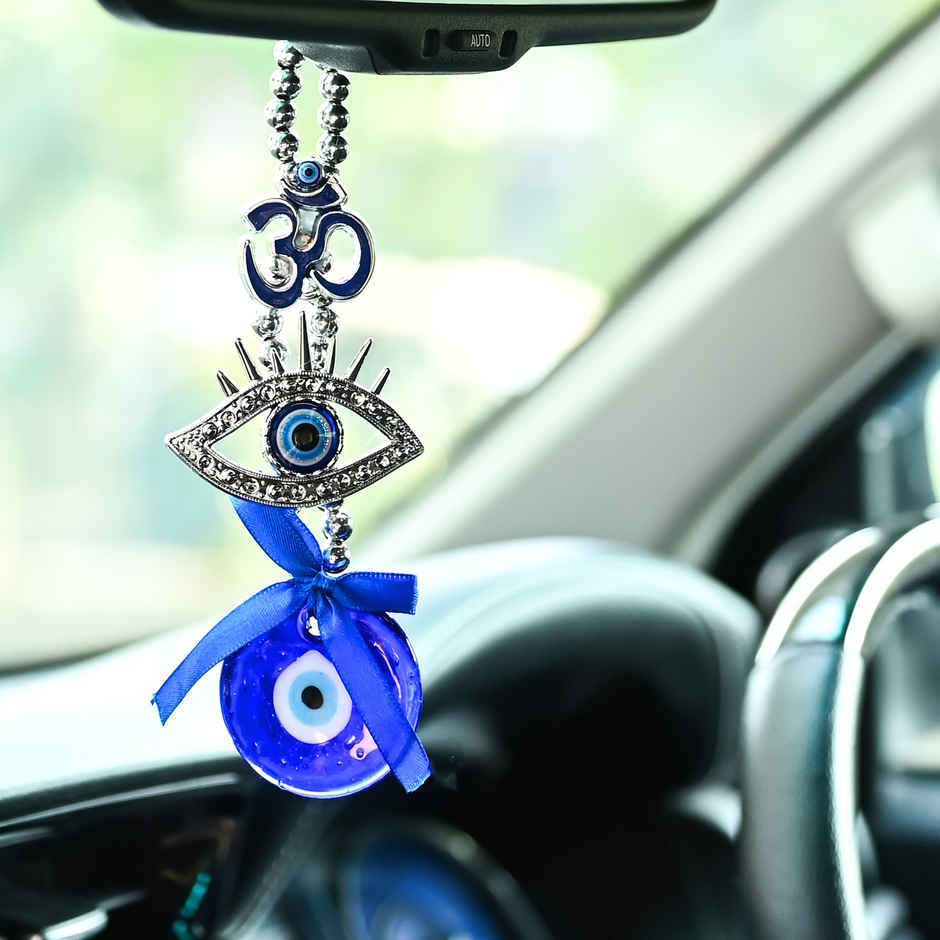 HINDCRAFT Om Evil Eye Hanging Blue Pendant Spiritual Protection Amulet for Home and Car