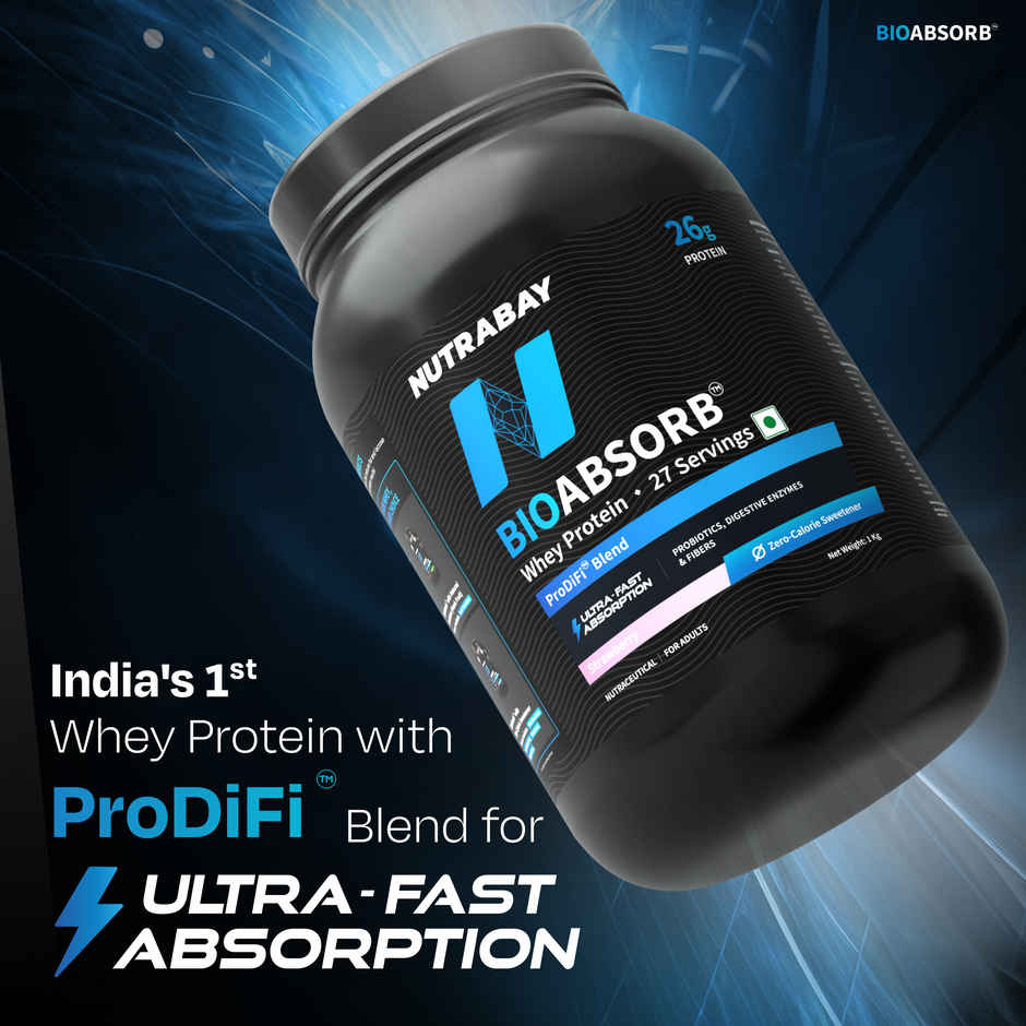 Nutrabay BioAbsorb Whey Protein Powder - Strawberry