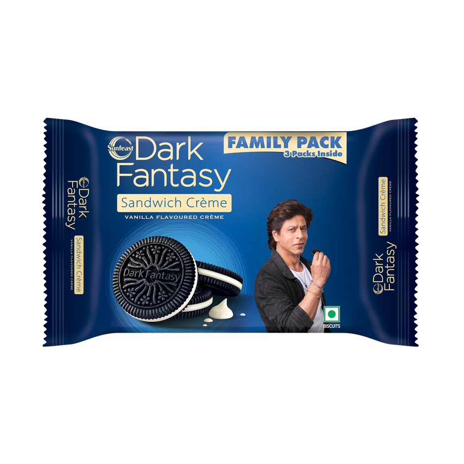 Sunfeast Dark Fantasy Vanilla Creme, Dark Crunchy Biscuit with Smooth Vanilla Creme