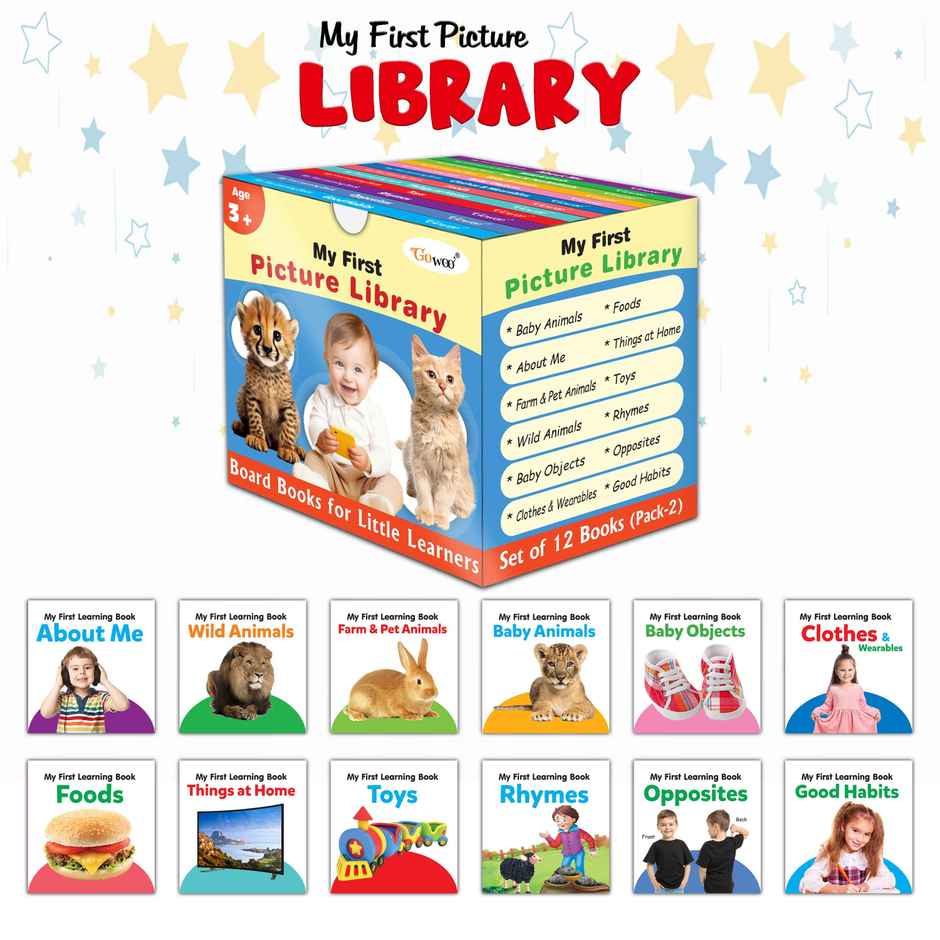 My First Picture Library Box of 12 | Gift for Kids in Blue - Educational Board Books for Kids