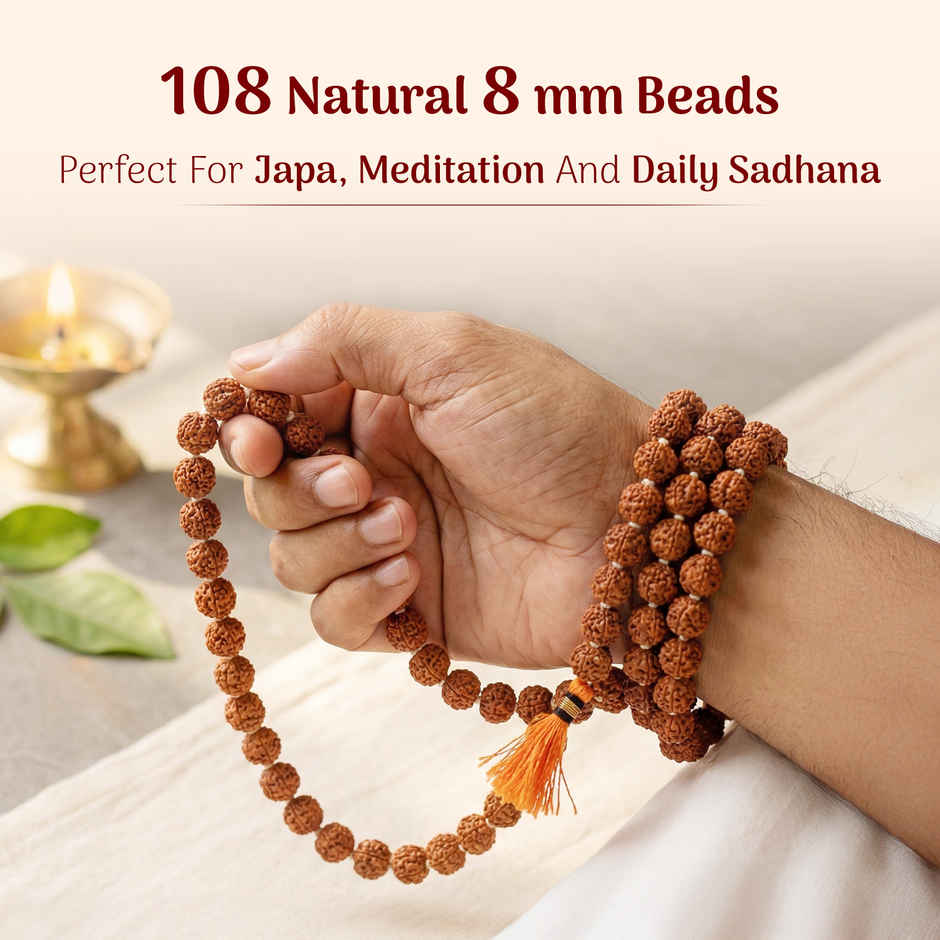 Panchmukhi Rudraksha Japa Mala | 8 mm | 108 Beads | Meditation & Puja | Cycle