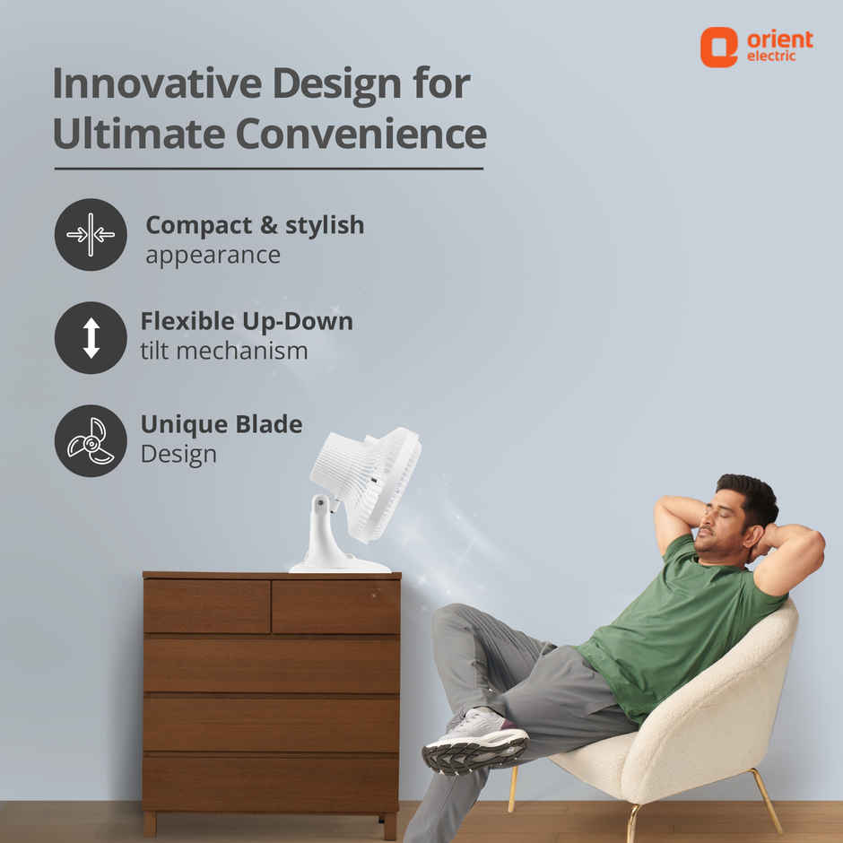 Orient Electric PP Plastic Zippy Pro Table Fan, 225mm, White