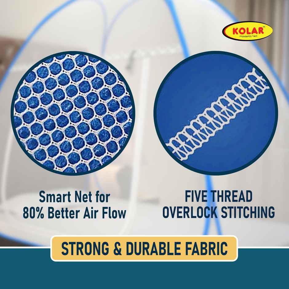 Kolar Foldable Mosquito Net For Single Bed | WHite & Blue - 6.5 x 4 ft