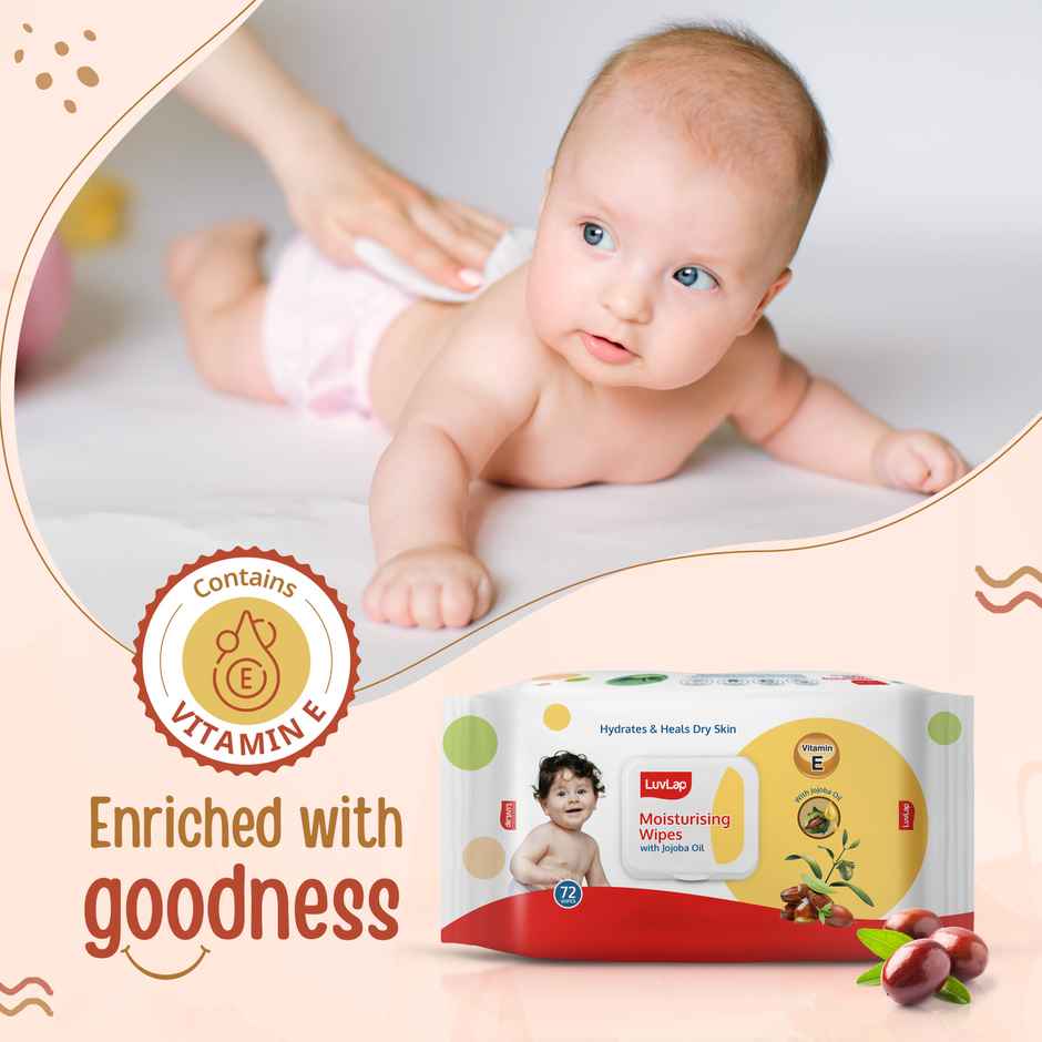 Luvlap Baby Wipes Jojoba With Lid - Buy 2 Get 1 Free | 72 Pulls Per Pack