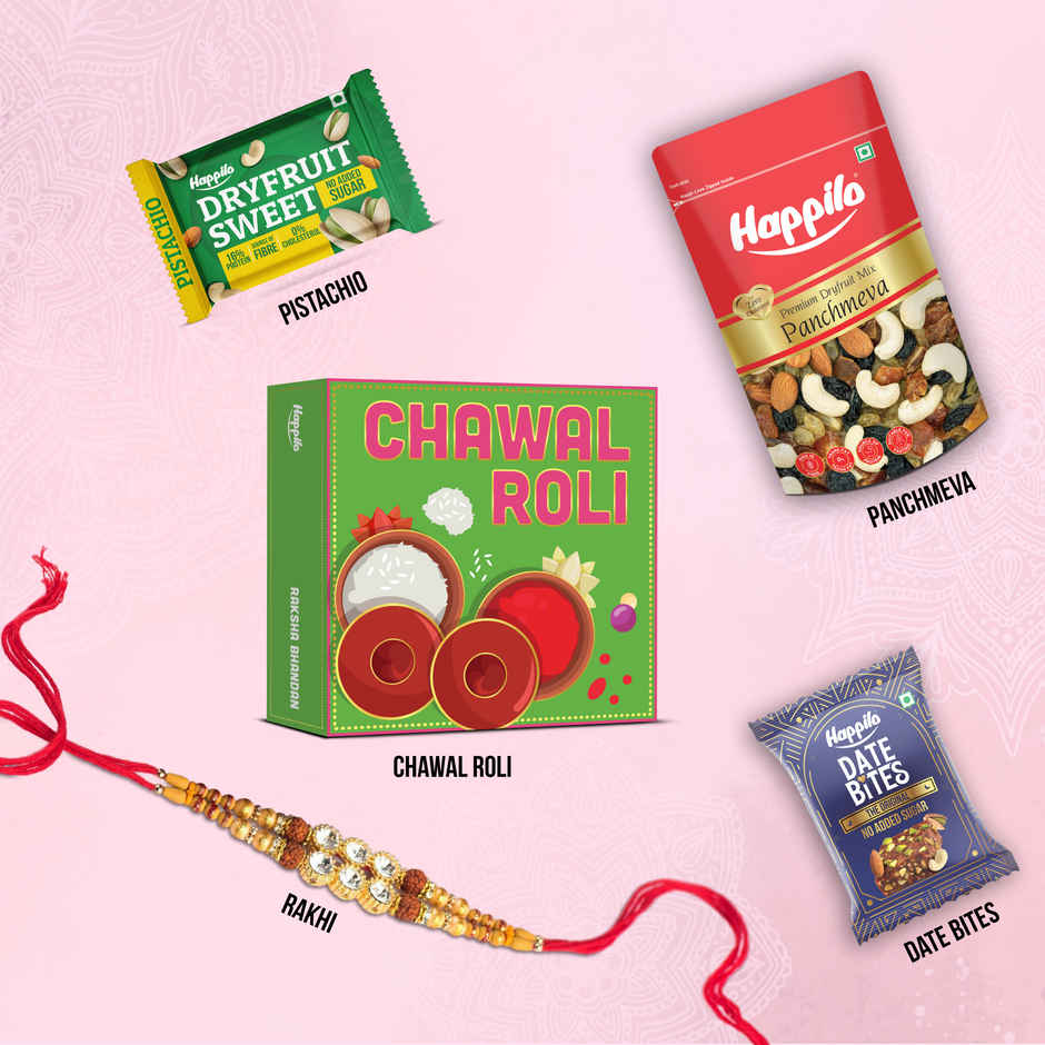 Happilo Premium Rakhi Gift Box for Brother|8 Inclusion|Roli Chawal with Designer Plate