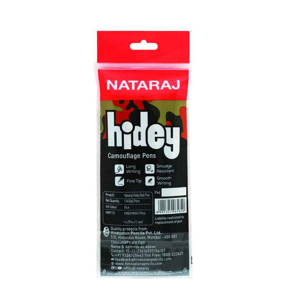 Nataraj Hidey Camouflage Pen| Long Writing | Smudge Resistant | Fine Tip | 5 Pcs