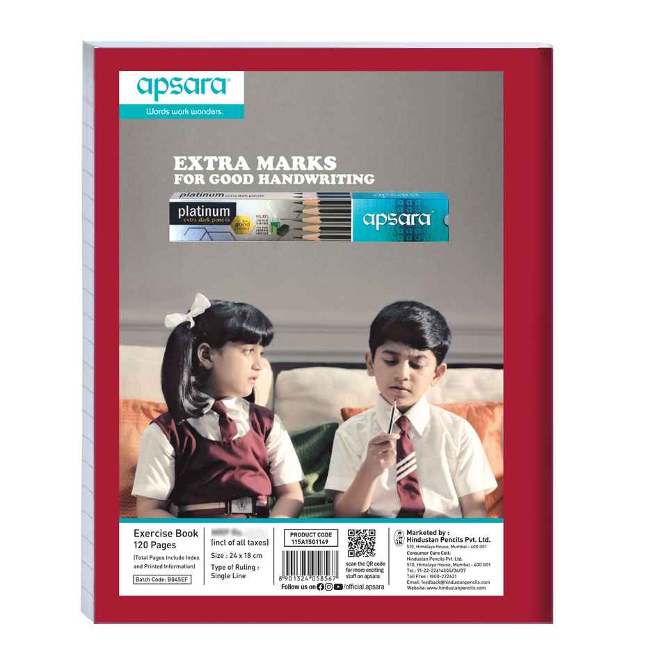 Apsara Kingsize Single Line Notebook | 24 Cm x 18 Cm | Pages - 120 | Assorted
