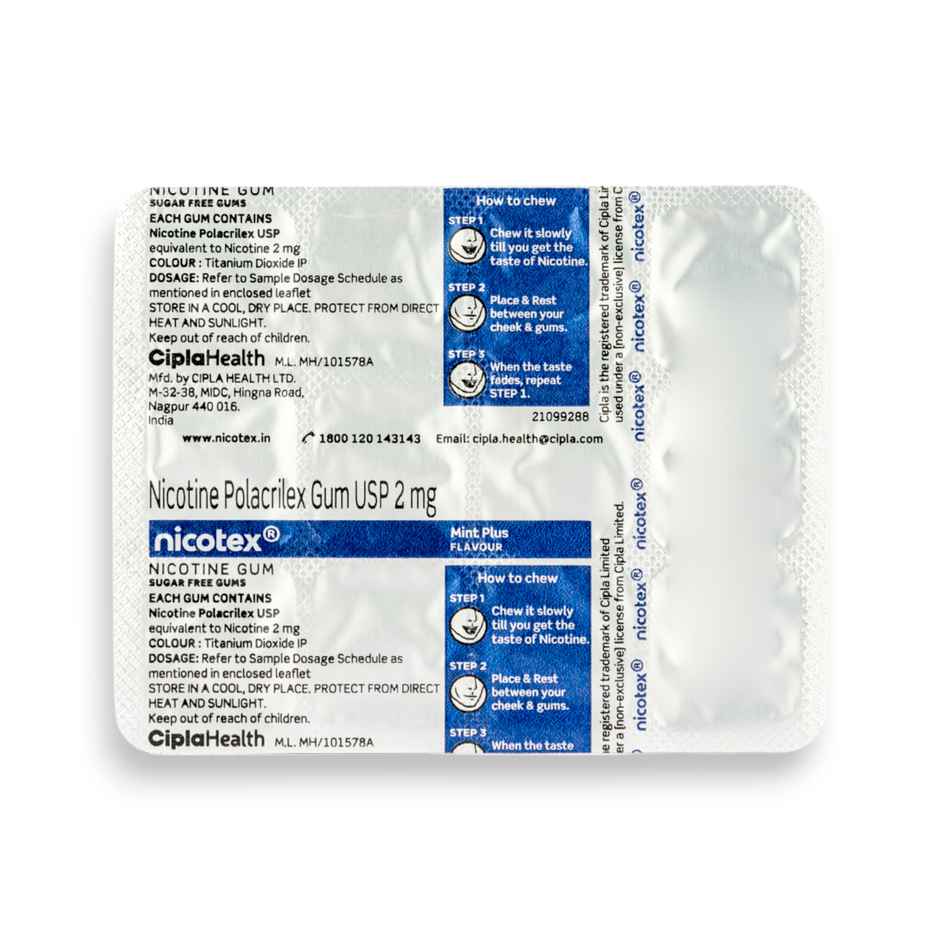 Nicotex 2mg Mint Plus Sugar Free Chewing Gum