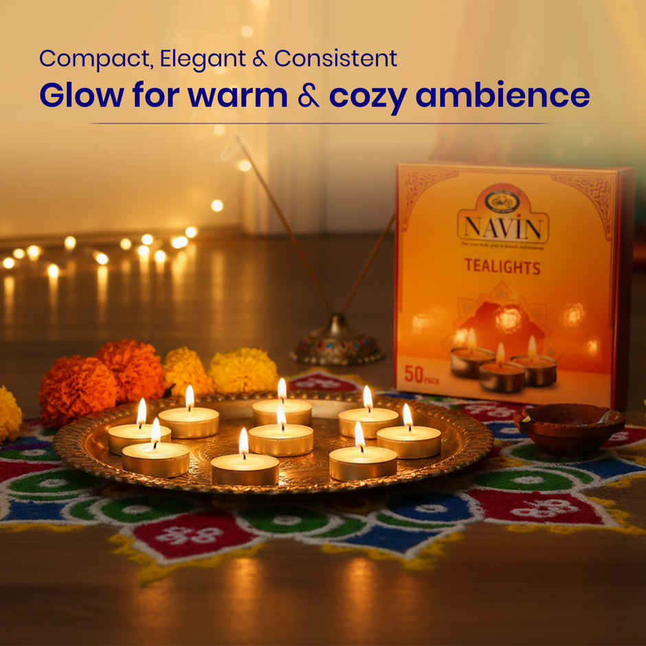 Navin Tealight Candles | Wax | Pack Of 50 | 6 g Each | Cycle
