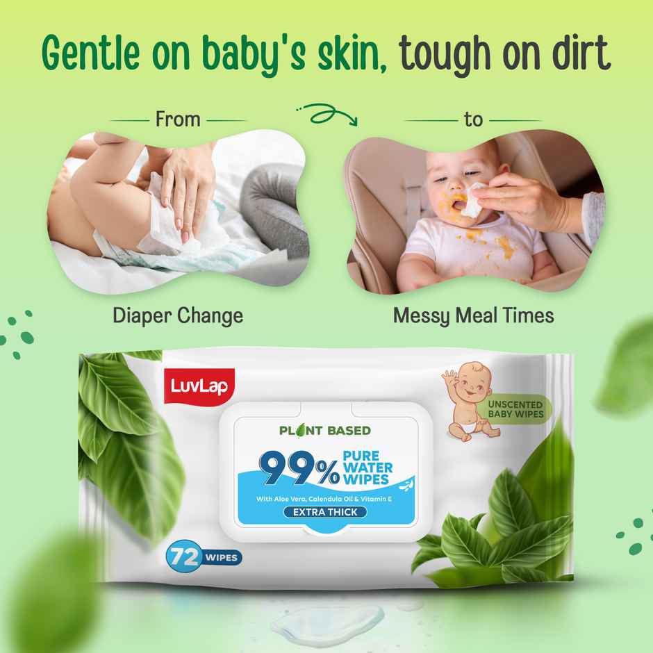 Luvlap Plant Based 99% Pure Water Baby Wipes - Buy 1 Get 1 Free | 72 Pulls Per Pack