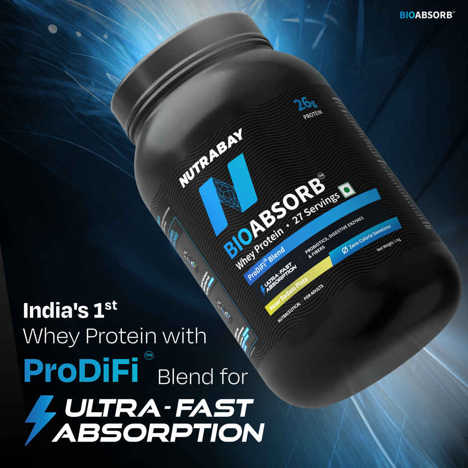 Nutrabay BioAbsorb Whey Protein Powder - Kesar Badam Pista