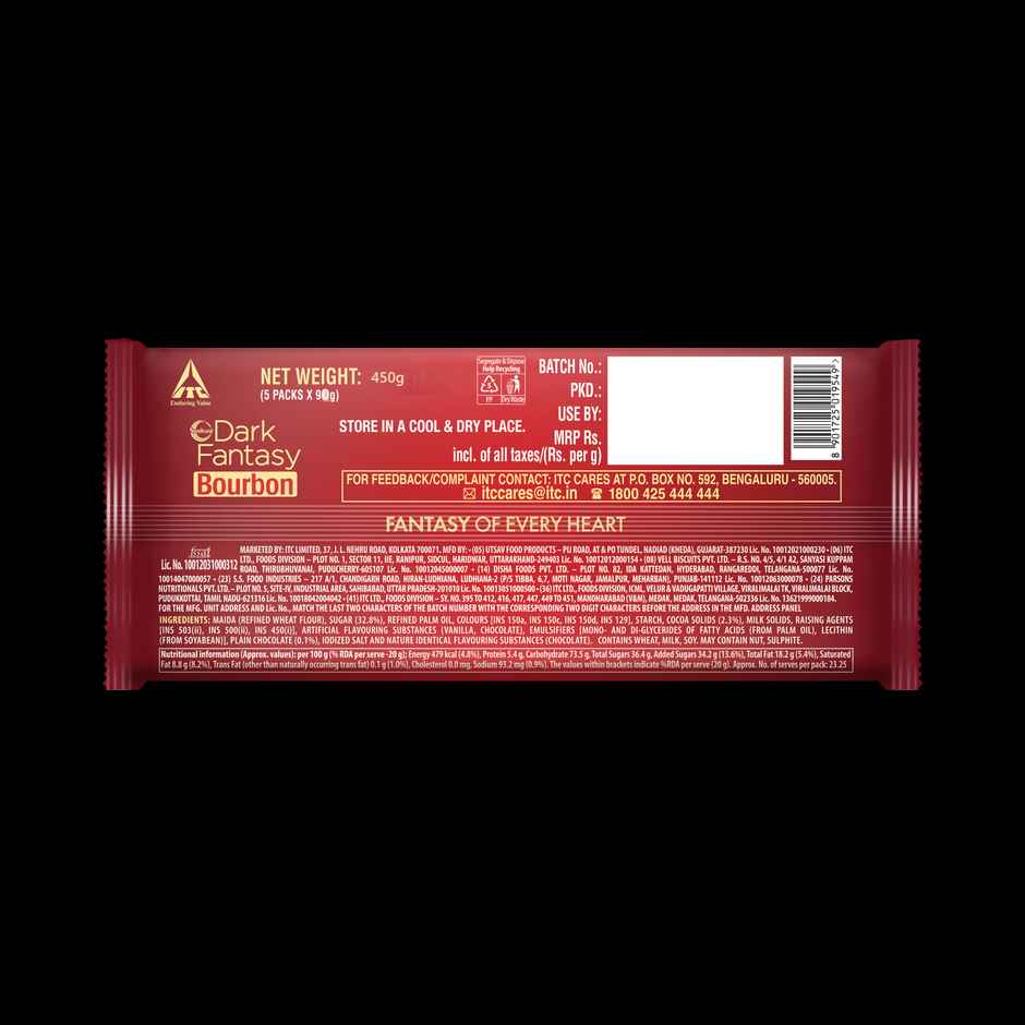 Sunfeast Dark Fantasy Bourbon Chocolate Cream Biscuits | Artificial Colour-free Combo